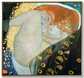 Aktbild Danae I von Klimt als Leinwandbild mit Schattenfugenrahmen.