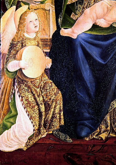 Madonna and Child with Angel Musicians, detail of an Angel Playing the Lute, c.1490-1500 von Lombard School
