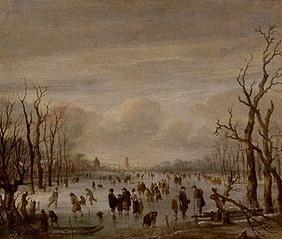 Winterlandschaft mit Schlittschuhläufern