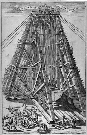 Erecting the Ancient Egyptian Obelisk in St. Peter''s Square, Rome; engraved by Alessandro Specchi