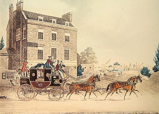 Quicksilver Royal Mail passing the Star and Garter at Kew Bridge von (after) James Pollard