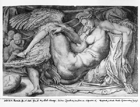 Leda; engraved by Jacobus Bos, Boss or Bossius (b.c.1520)