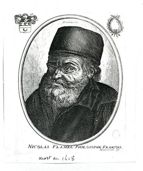 Nicolas Flamel (c.1330-1418) ; engraved by Balthazar Moncornet (c.1600-68) von (after) Rembrandt Harmensz. van Rijn