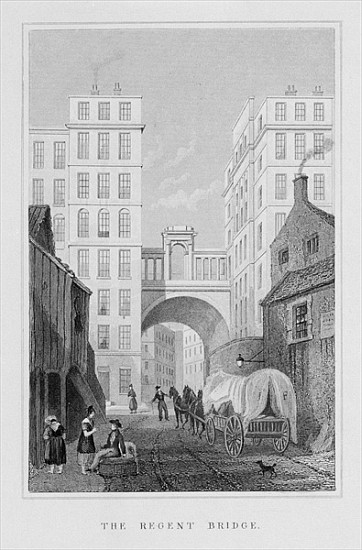 The Regent Bridge, Edinburgh; engraved by Thomas Barber von (after) Thomas Hosmer Shepherd