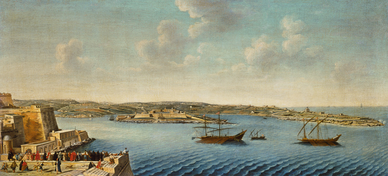 View of Valetta with Ships of the Order of the Knights of St. John von Alberto Pulicino