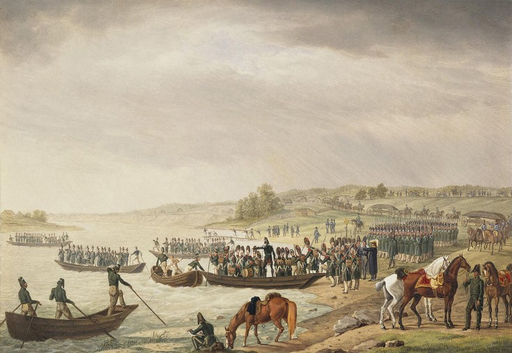 Die italienische Armee Eugene Beauharnais' überquert die Memel am 30. Juni 1812 von Albrecht Adam