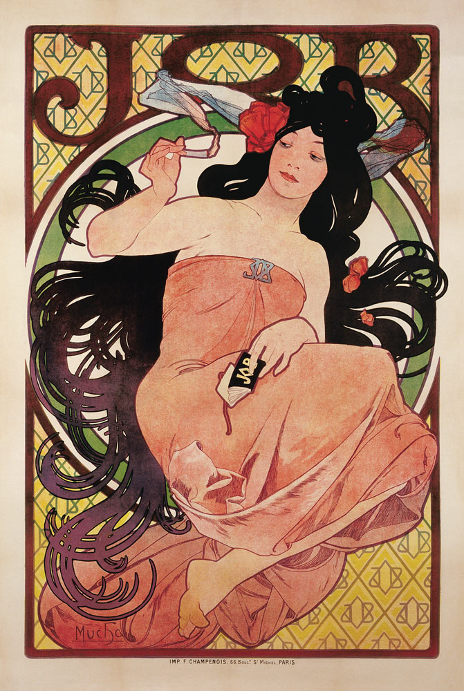 Werbeplakat für die Papphüllen "Job" von Alphonse Mucha