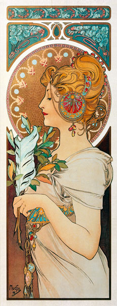 Feder. (Gegenstueck zu ''Schluesselblume'').  von Alphonse Mucha