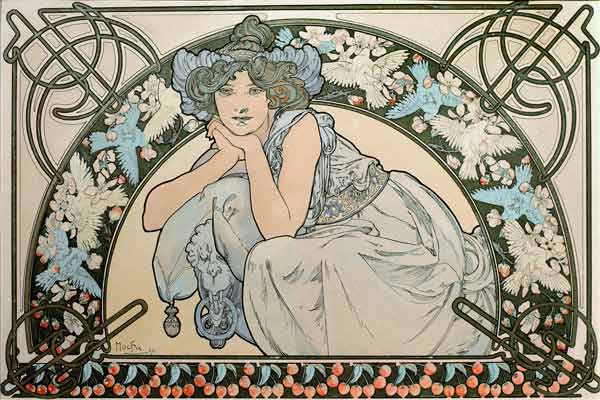 Kirschbluete. (Gegenstueck zu ''Seerose'').  von Alphonse Mucha