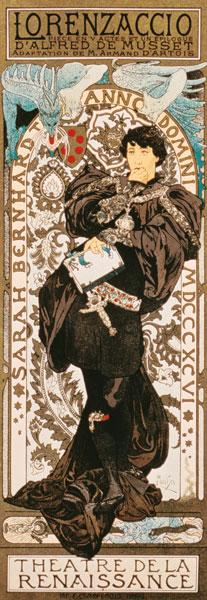 Jugendstilplakat für Lorenziaccio von Alfred de Musset im Theatre de la Renaissance 1896
