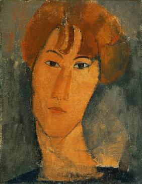 Rothaarige junge Frau mit Halskrause 1915