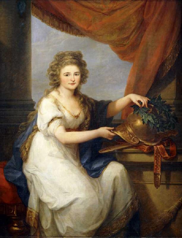 Bildnis der Gräfin Catherine Skawronska, die einen Helm mit einem Kranz schmückt von Angelica Kauffmann