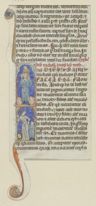 Initiale I: Oben der Heilige Christophorus, das Jesuskind auf den Schultern tragend, unten eine Frau von Anonym