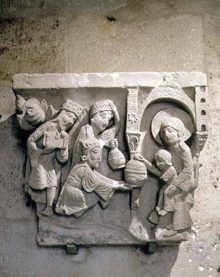 Column capital depicting the Adoration of the Magi von Anonymous