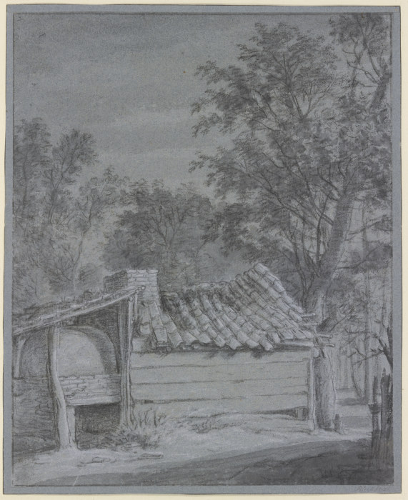 Backofen mit eingedrücktem Dach, von Bäumen umgeben von Anthonie Waterloo