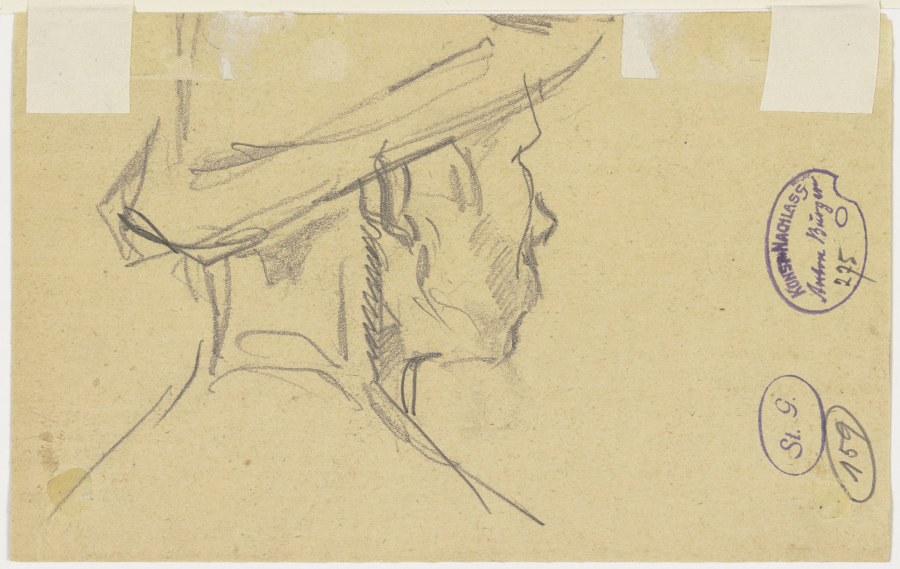 Mann mit Hut im verlorenen Profil nach rechts - Anton Burger als Kunstdruck  oder Gemälde.
