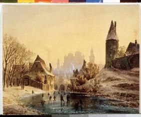 Eisbahn am Fluss 1855