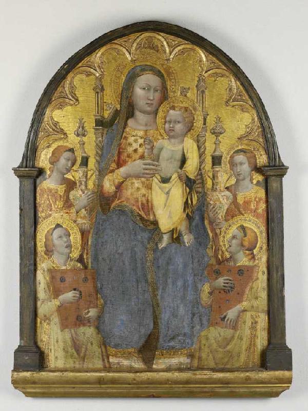 Thronende Madonna mit musizierenden Engeln. von Antonio Veneziano