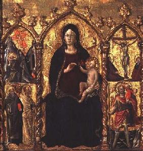 Triptych: Madonna and Child (central panel) with Saints and a scene of the Crucifixion (tempera on p 15th