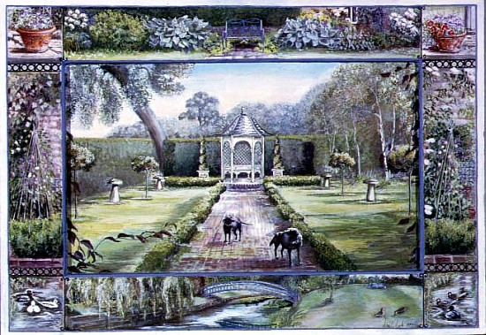 Turweston Mill Garden with Folly, 1997 (tempera on board)  von Ariel  Luke