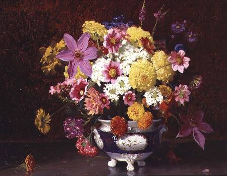 Still Life with Lilacs and Chrysanthemums von Arthur Herbert Buckland