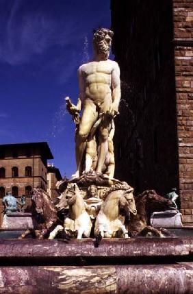 The Fountain of Neptune, detail of the figure of Neptune and seahorses 1560-75