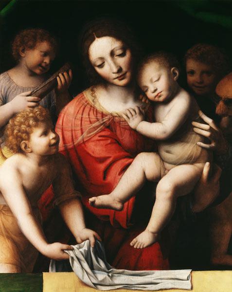 The sleeping Jesus, or Madonna holding the sleeping Child, accompanied by three angels