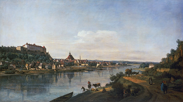 Pirna vom rechten Elbufer mit der Landstrasse bei Posta von Bernardo Bellotto