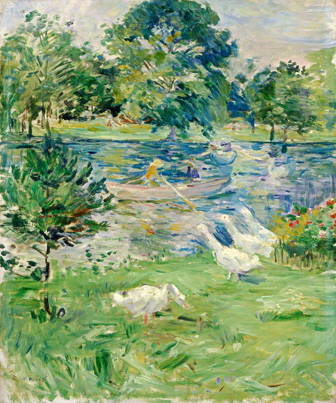 Mädchen in einem Boot mit Gänsen von Berthe Morisot