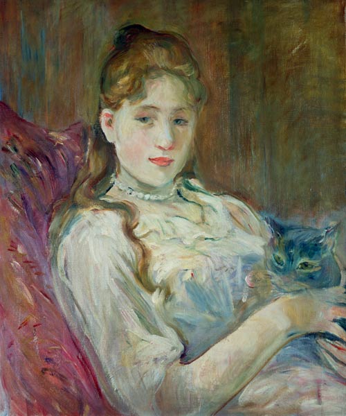 Mädchen mit Katze - Berthe Morisot als Kunstdruck oder Gemälde.