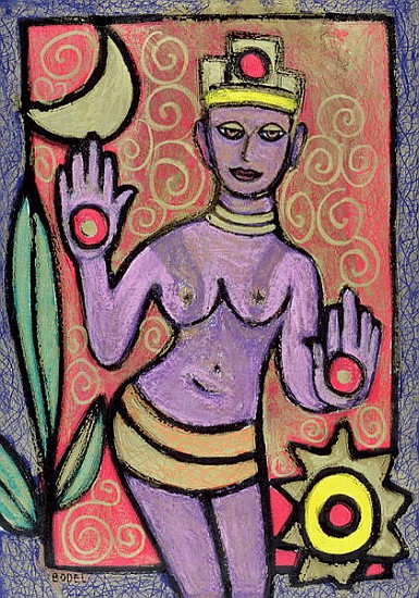 Goddess, 2002 (oil, pastel & Indian ink on paper)  von Bodel  Rikys