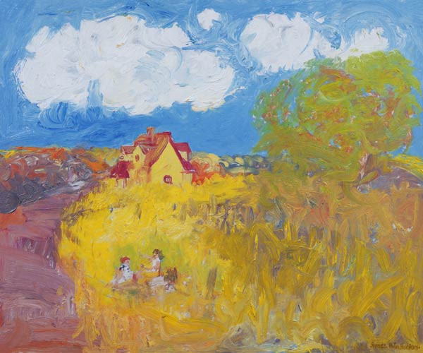 Summer Cottage, White Clouds (oil on canvas)  von Brenda Brin  Booker