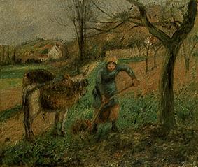 Bauersfrau mit Esel, Pontoise von Camille Pissarro