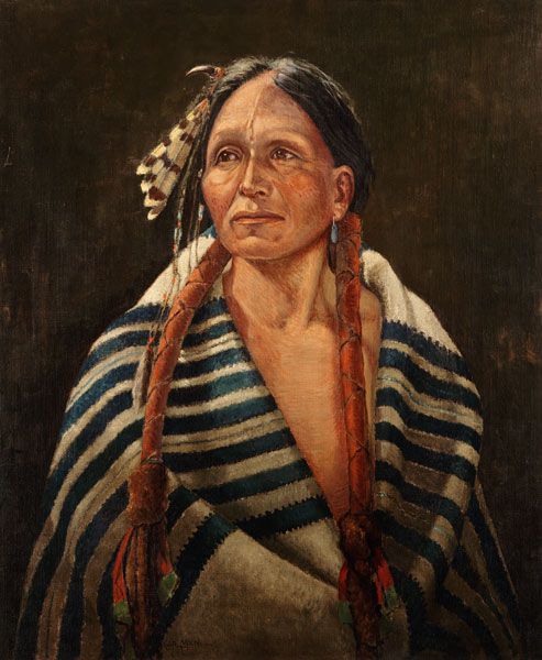 Indianer mit gestreifter Decke - Carl Moon als Kunstdruck oder handgemaltes  Gemälde.