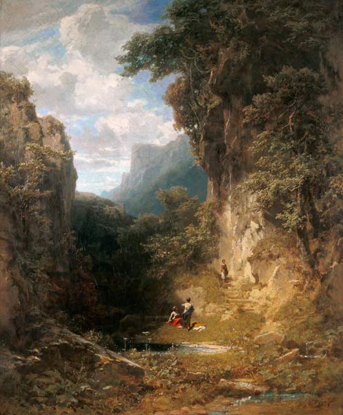 Bergschlucht mit badenden Frauen von Carl Spitzweg