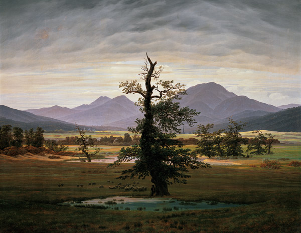 Dorflandschaft bei Morgenbeleuchtung (Einsamer Baum) von Caspar David Friedrich