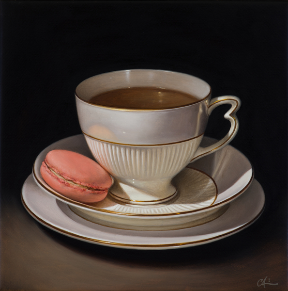 Teascape with Strawberry Macaron von Catherine  Abel