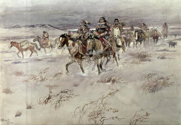 Crees Coming in to Trade (w/c on paper) von Charles Marion Russell