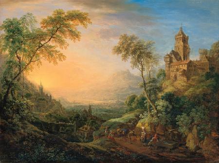 Ideale Rheinlandschaft bei Sonnenaufgang 1767