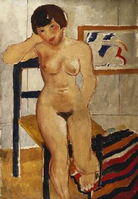 Akt mit gestreifter Decke, Meraud Guinnes (Geliebte des Künstlers) 1928