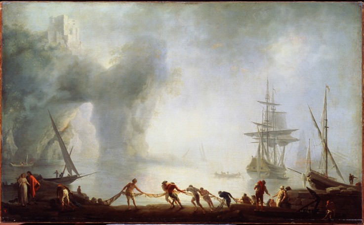 Tagesanbruch auf der Insel Capri. Nebel von Claude Joseph Vernet