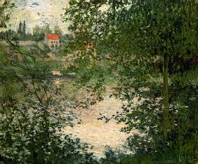 Blick durch Bäume auf der Ile de la Grande Jatte 1878