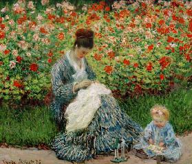 Camille Monet et un enfant au jardin 1875