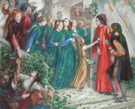 Beatrice Meeting Dante at a Marriage Feast Denies Him Her Salutation von Dante Gabriel Rossetti