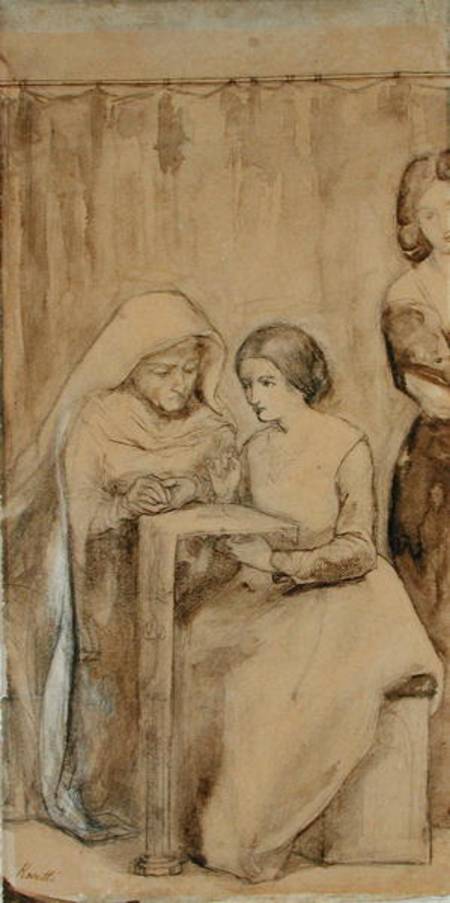 Study for The Girlhood of Virgin Mary (pen & ink and pencil with wash on paper) von Dante Gabriel Rossetti