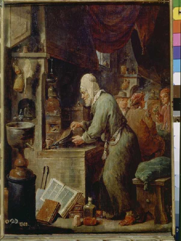 Der Alchimist. - David Teniers als Kunstdruck oder Gemälde.