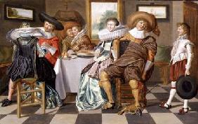 Elegant Figures Feasting at a Table