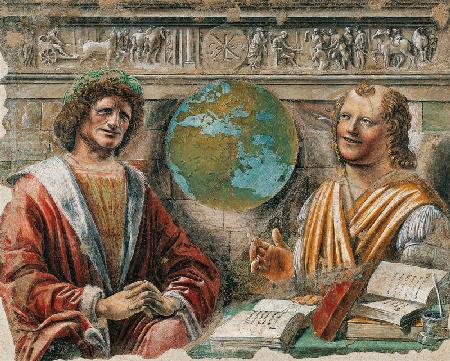 Heraclitus (c.535-c.475 BC) and Democritus (c.460-c.370 BC) from a fresco originally in the 'Sala de 19th