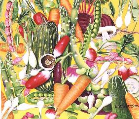 Vegetables in Flight, 1992 (acrylic) 