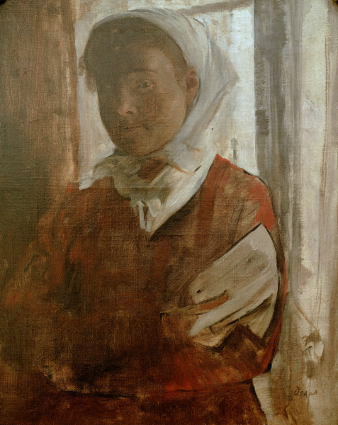 Junge Frau mit weißem Kopftuch - Edgar Degas als Kunstdruck oder Gemälde.